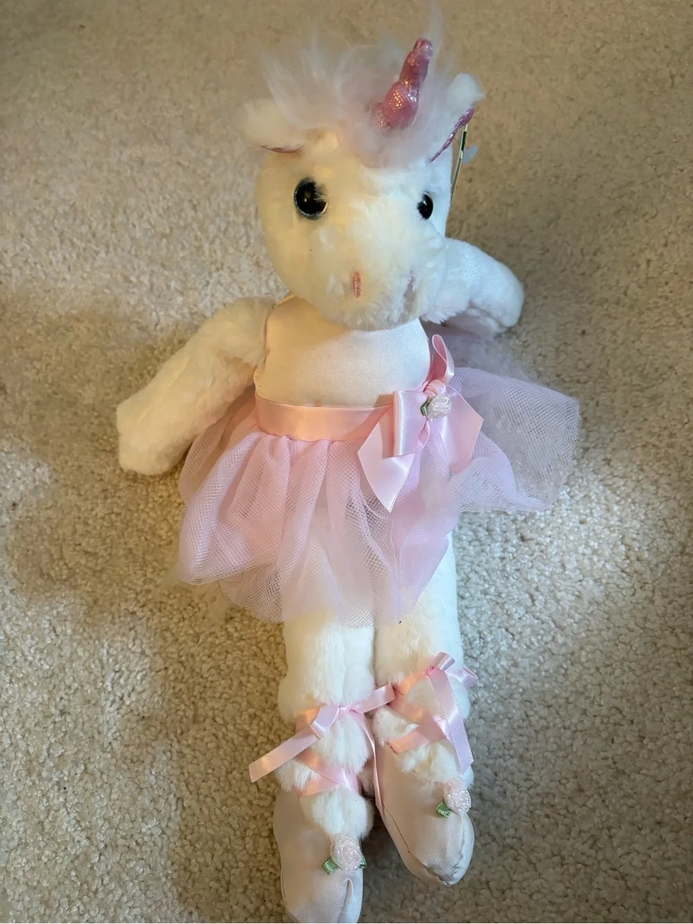 Plush White Unicorn Ballerina Stuffed Animal - Pink Tutu